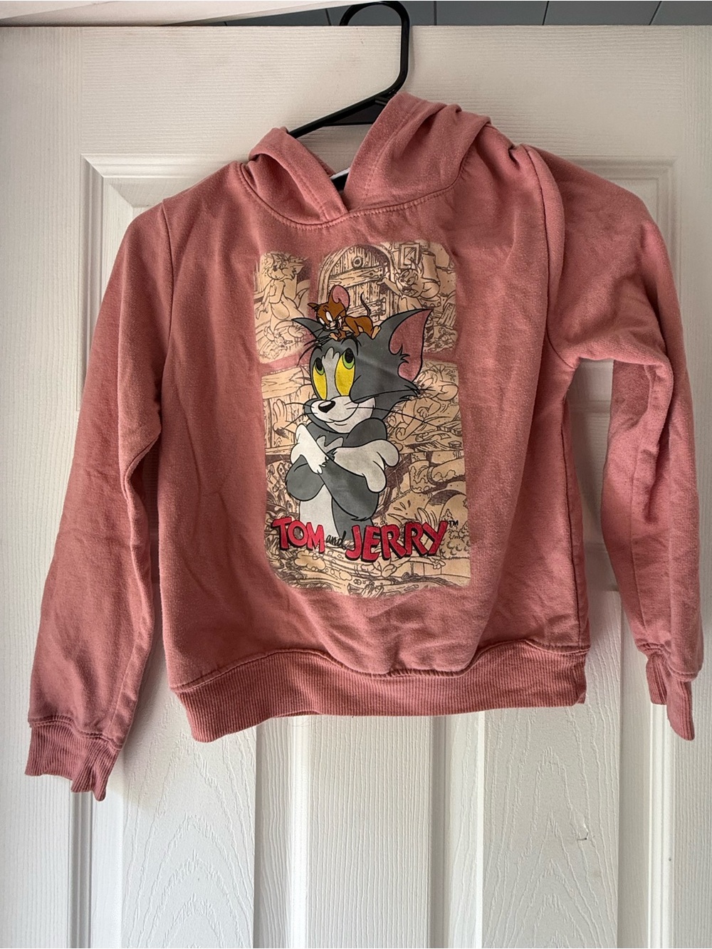 Tom and Jerry Pink Kids Hoodie Pullover M Fleece Graphic Print Long Sleeve